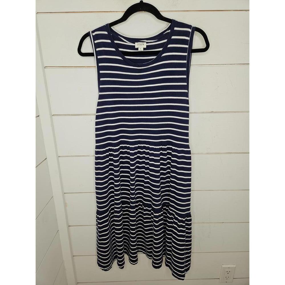 J Crew Large blue & white sleeveless tiered tee shirt dress